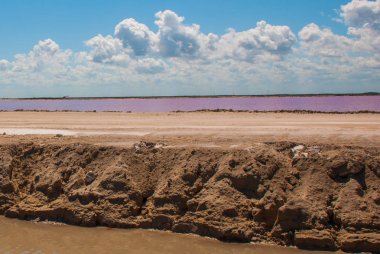 Pink lake. Striking red pool used in the production of salt near Rio Lagartos, Mexico, Yucatan clipart