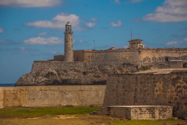 Castillo Del Morro deniz feneri Havana'da. Eski kale Küba