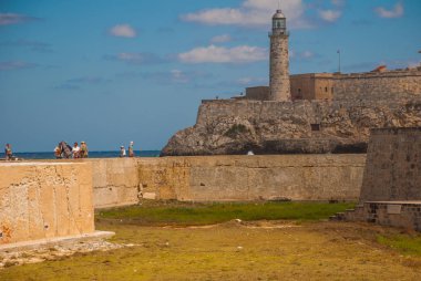 Castillo Del Morro deniz feneri Havana'da. Eski kale Küba