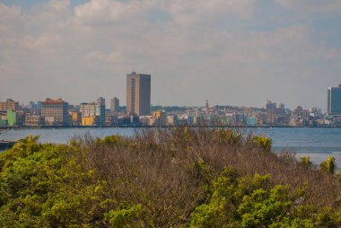 Şehir ve Bay uzaktan manzara. Havana. Küba