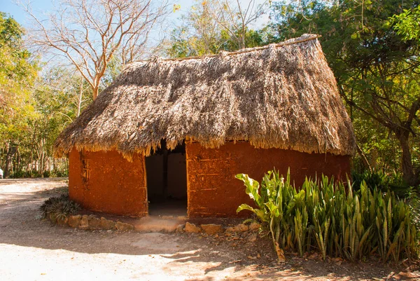 Casa Maya en el Yucatán La tradicional y aún funcional casa Maya. Chichén-Itzá, México. Yucatán — Foto de Stock