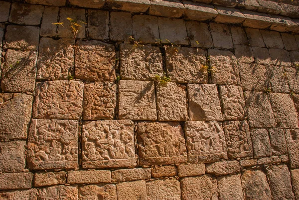 Anciens dessins mayas sur pierre. La texture de la pierre. Chichen-Itza, Mexique. Yucatan — Photo