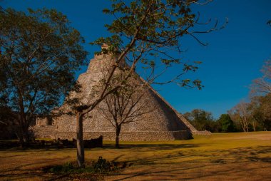 Piramit Uxmal, Klasik dönem Antik Maya kenti. Maya kültürünün en önemli arkeolojik sitelerinden birini. Yucatan, Meksika