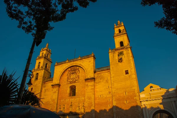 Catedral de Mérida San Ildefonso por la noche. Yucatán. México. — Foto de Stock