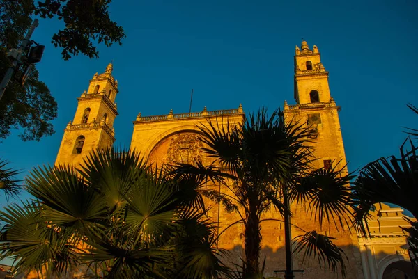 Catedral de Mérida San Ildefonso por la noche. Yucatán. México. — Foto de Stock