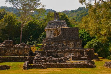 Palenque, Chiapas, Meksika: Arkeolojik alan kalıntılar, tapınaklar ve antik kentin Maya piramitleri.
