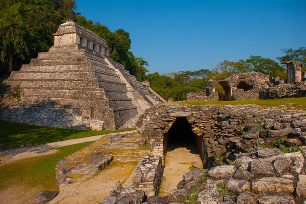 PALENQUE, México. Antiguas pirámides mayas. Palenque fue declarado Patrimonio de la Humanidad por la UNESCO — Foto de Stock