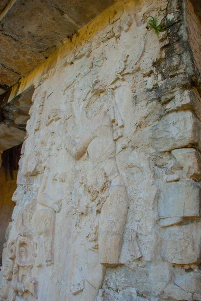 Ancien relief sculpté maya avec dans les ruines du temple. Ruines mayas en Chiapas, le Mexique — Photo