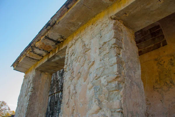 Forntida Maya snidade lättnad med i tempelruiner. Maya-ruinerna i Palenque Chiapas, Mexiko — Stockfoto