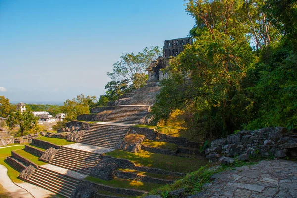 Palenque, Chiapas, Mexico: Archaeological area with ruins, temples and pyramids in the ancient city of Maya — Stock Photo, Image