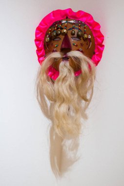 Palenque. Chiapas, Meksika. Arkeoloji Müzesi sergi. Ahşap Antik Maya maskesi sakallı.