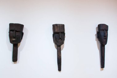 Ahşap Antik Maya maskeler. Palenque. Chiapas, Meksika. Fuar Arkeoloji Müzesi