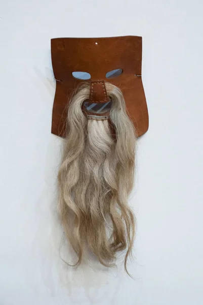 パレンケ。チアパス州, メキシコ.考古学博物館の博覧会。ひげと木製の古代マヤのマスク. — ストック写真