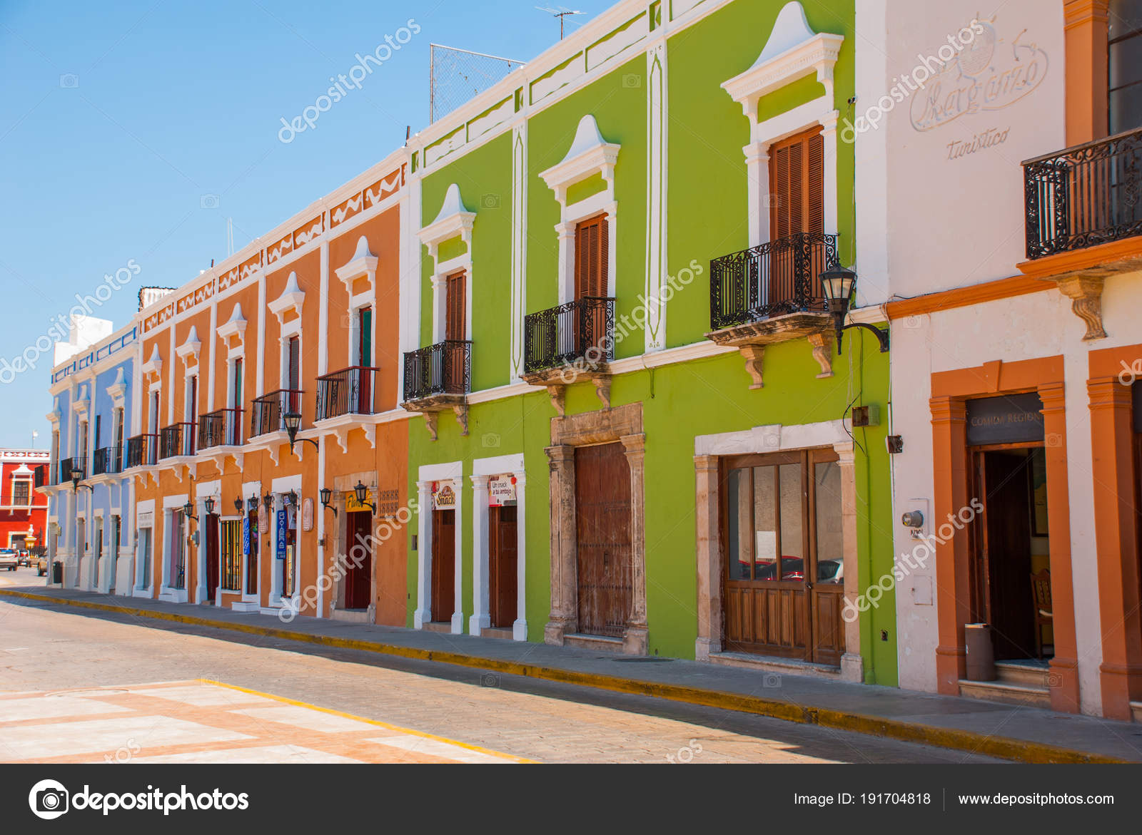 CAMPECHE, MEXICO View of a historic colonial street in Campeche