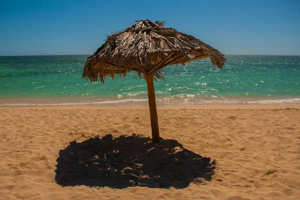 Os guarda-chuvas estão na bela praia. Cuba. Trinidad. Praia de Ancona. Mar das Caraíbas . — Fotografia de Stock