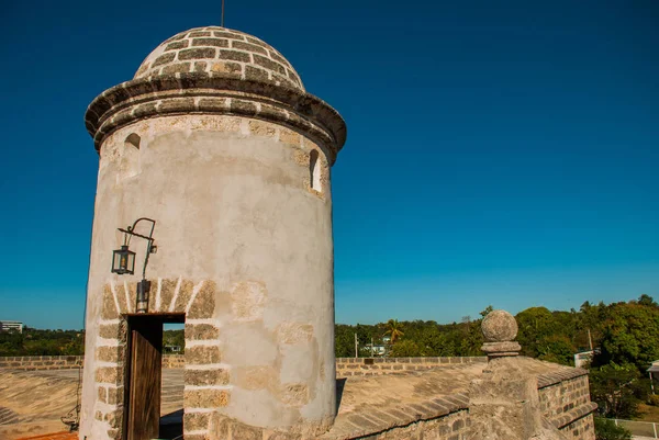 Stone fortress tower. Old Fortress Fortaleza de Jagua. Castillo de Jaguar. Cuba, Cienfuegos.