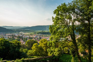 Sighisoara, Romanya: Şehrin yukarıdan güzel panoramik manzarası.