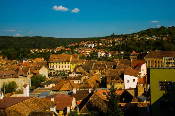 Sighisoara, Romania: Beautiful panoramic view of the city from above. — Stock Photo, Image