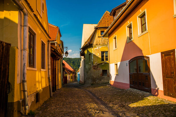 Sighisoara, Romania: Medieval street view in Sighisoara founded by saxon colonists in XIII century, Romania