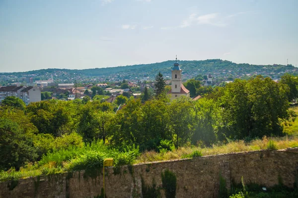 HUNEDOARA, ROMÉNIA: Vista da bela paisagem de verão, vista do castelo Castelo de Corvin, Castelo de Hunyadi ou Castelo de Hunedoara, Condado de Hunedoara — Fotografia de Stock