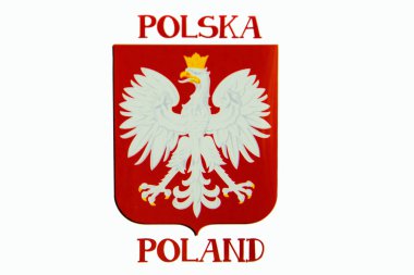 Polonya arması, mühür, ulusal amblem, beyaz arka planda izole. Polonya arması.