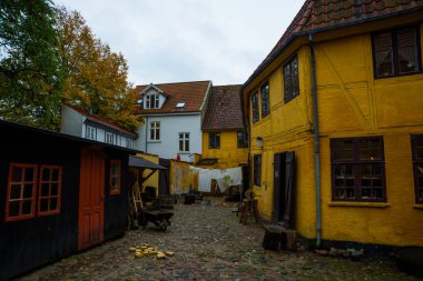 Odense, Danimarka: Odense 'deki kaldırımlı sokaklardaki eski evler, Hans Christian Andersen şehri