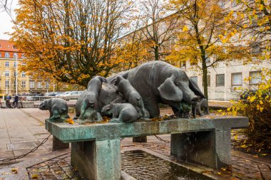 Aarhus, Denmark: The well of pigs was made by the sculptor Mogens and was donated to Aarhus