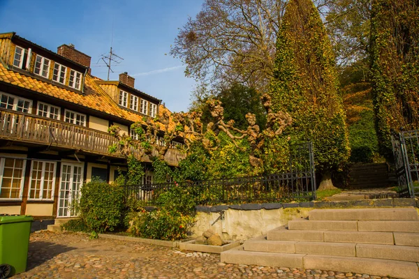 Helsingborg, Sweden: Traditional houses in the historical center. Tourists traveling and visiting the famous attractions in Helsingborg