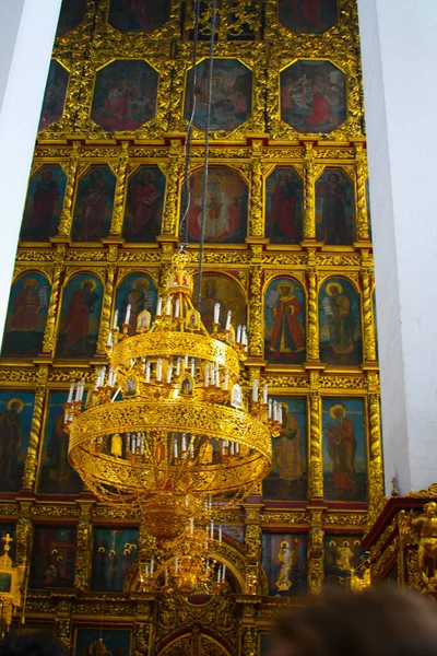 Pskov Russia August 2009 Beautiful Interior Orthodox Church Icons Golden — Stock Fotó