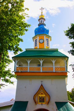 PECHORY, PSKOV OBLAST, RUSSIA - AUGUST 8, 2009: view of beautiful buildings and Orthodox churches Ancient Pskov-Pechersky monastery in Pechory, near Pskov