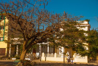 Havana, Küba - Mart 2018: Havana 'nın başkenti Küba' daki yerel bir sokakta güzel Küba evleri manzaralı manzara