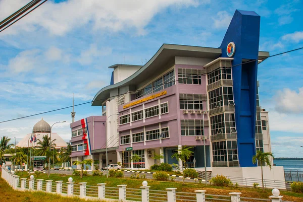 Edifício Porto Mesquita Cinza Sandakan Cidade Bornéu Sabah Malásia — Fotografia de Stock