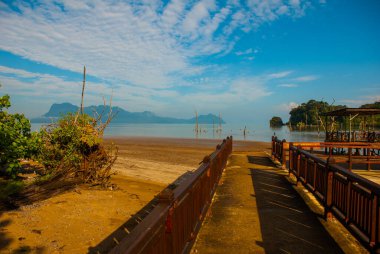 BAKO, KUCHING, SARAWAK, BORNEO, MALAYSIA: Kuching yakınlarındaki dağ manzaralı Bako Ulusal Parkı manzaralı güzel manzara