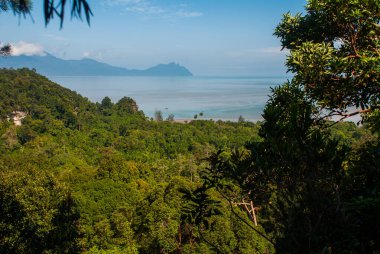 BAKO, KUCHING, SARAWAK, BORNEO, MALAYSIA: Kuching yakınlarındaki dağ manzaralı Bako Ulusal Parkı manzaralı güzel manzara