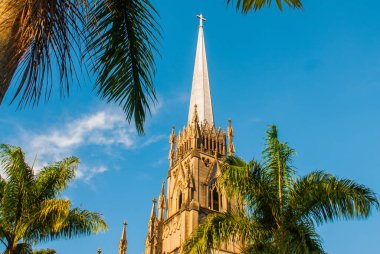 PETROPOLIS, RIO DE JANEIRO, BRAZIL - APRIL 2019: Cathedral of Petropolis. Church of St Peter. Beautiful Catholic Cathedral against the blue sky. clipart