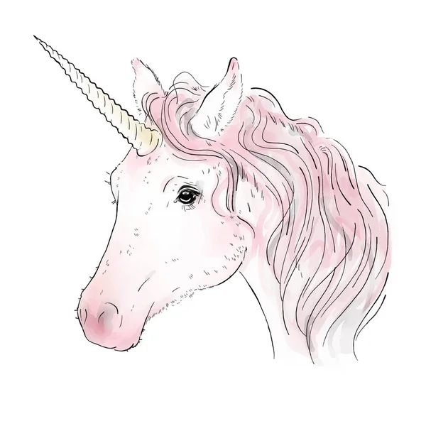 Pembe Unicorn Suluboya Vektör Çizim Elle Çizilmiş Boya Eps — Stok Vektör