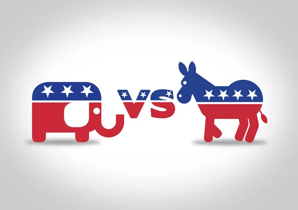 Democraat Donkey vs Republikeinse olifanten. Illustratie van zowel politieke partij pictogrammen en logo's geïsoleerd. Stemmen bij de komende verkiezingen van de Verenigde Staten. Rechtenvrije Stockfoto's