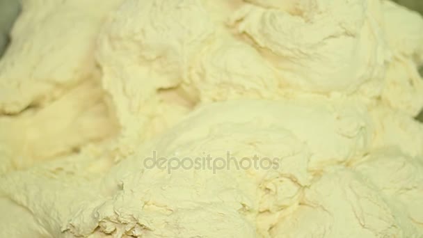 Bakery. Dough in a container. Close-up. — Stock Video