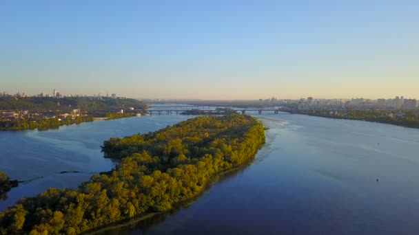 Velykyy Pivdennyy Havadan Görünümü Dnipro Nehri Nin Doğanın Kiev Hills — Stok video