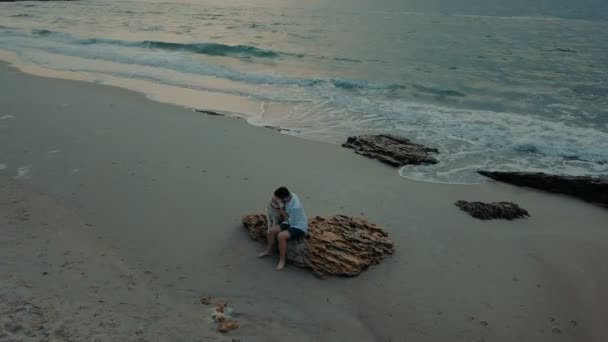 彼のハスキー犬とビーチで遊んで男の空撮 — ストック動画