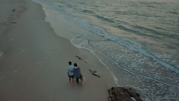 Junges Glückliches Paar Spaziert Strand — Stockvideo