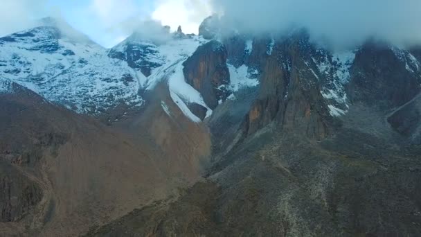 Aerial Footage Mount Kenya Peaks Clouds — Stock Video