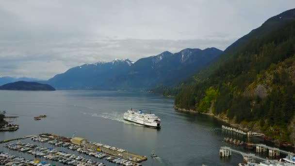 2017 Vackra Flygfoto Över Ferries Färja Går Havet Horseshoe Bay — Stockvideo