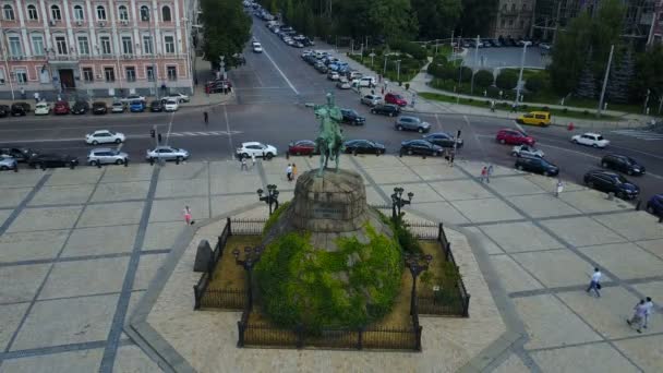 Aerial View Sofiyskaya Square Bohdan Khmelnytsky Monument Kiev Ukraine — Stock Video