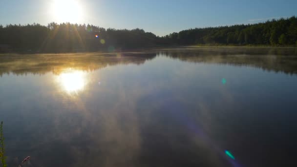 Schöner Nebliger See Bei Sonnenaufgang — Stockvideo