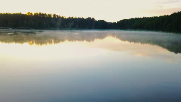 Hermoso Lago Brumoso Durante Amanecer — Vídeo de stock