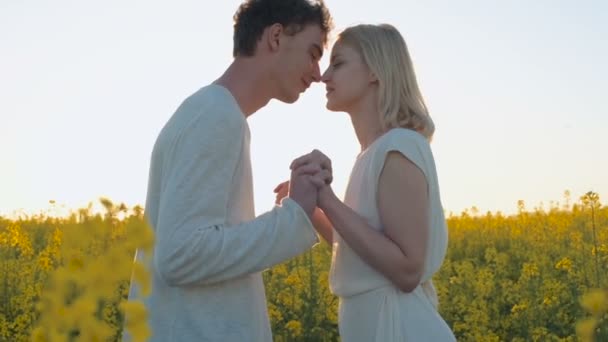 Joyeux Jeune Couple Dans Prairie Viol Jaune Vert — Video