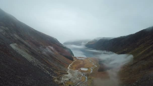 Aerial View Beautiful Glendalough Lake Wicklow Mountains Ireland — Stock Video