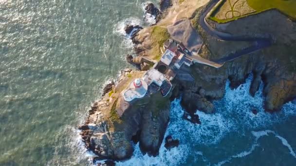 Aerial View Beautiful Lighthouse Cliff Howth Ireland — Stock Video