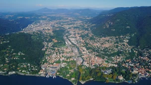 Αεροφωτογραφία Του Com Λίμνη Πόλη Κόμο Ιταλία — Αρχείο Βίντεο